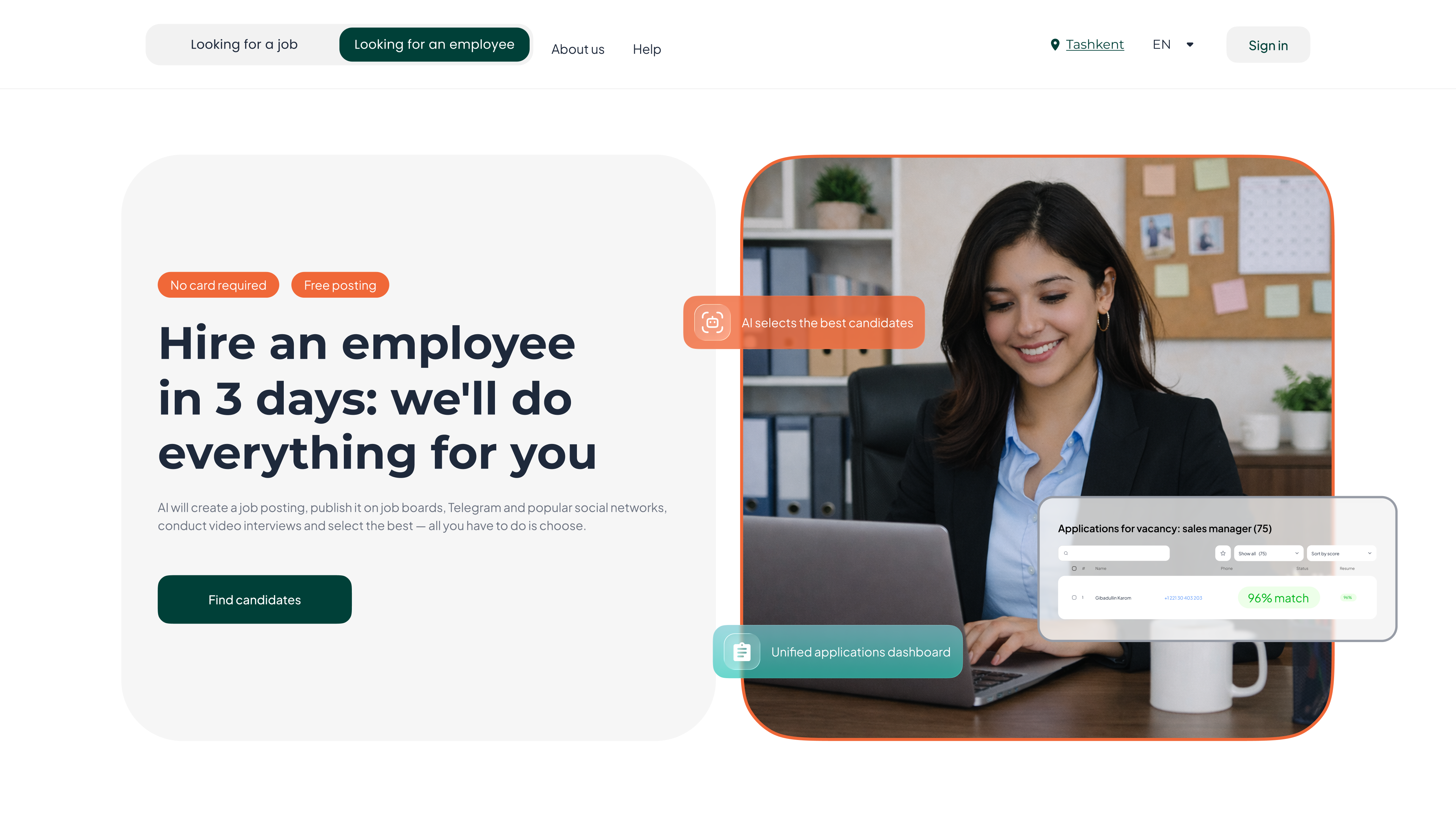 Hire an employee landing page