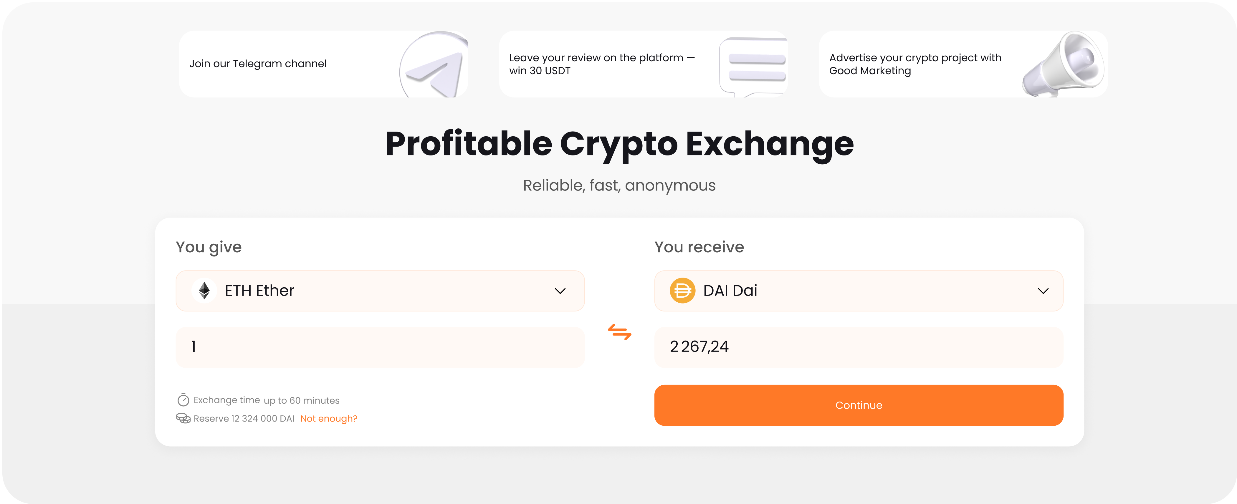 Crypto exchange landing page