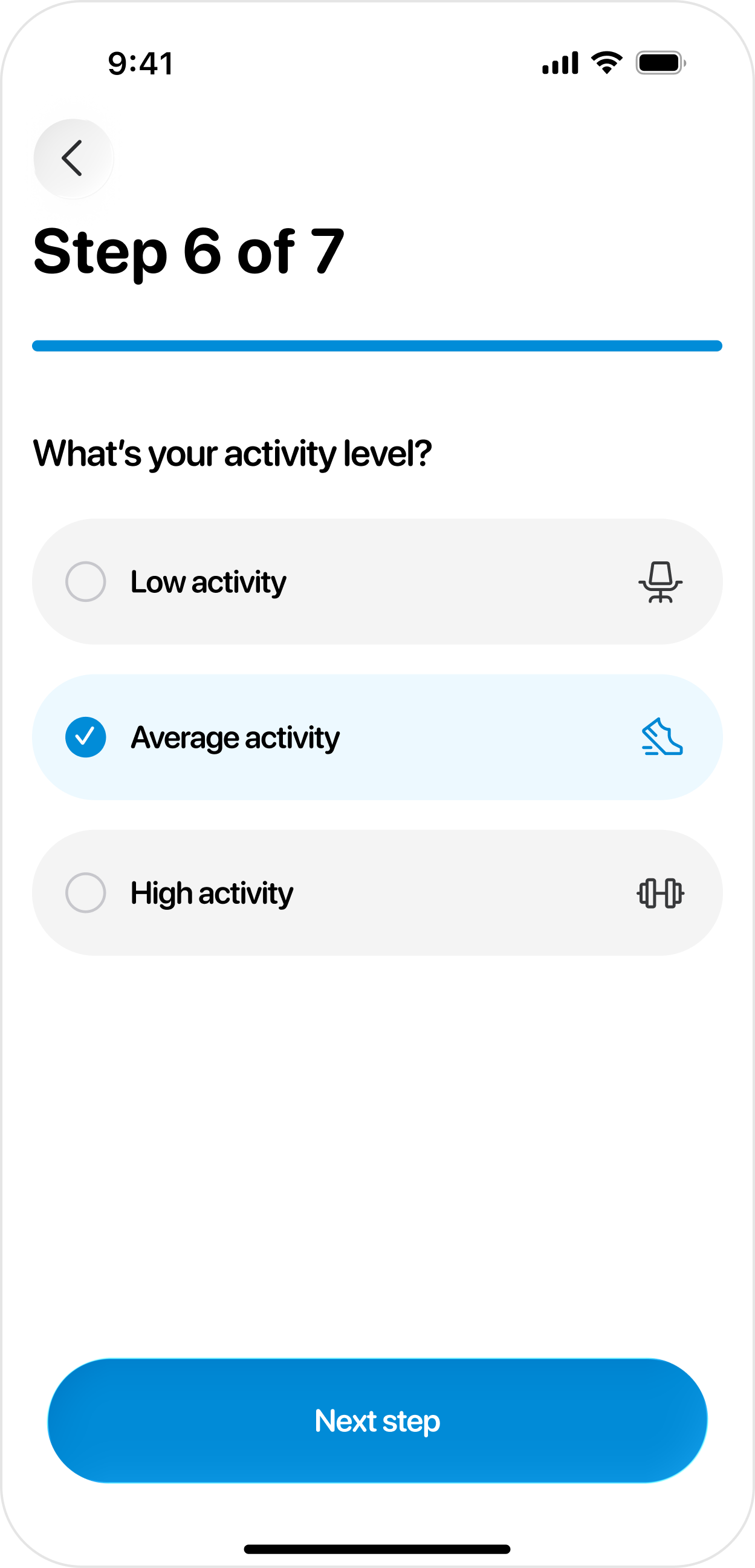 Onboarding step 6 of 7