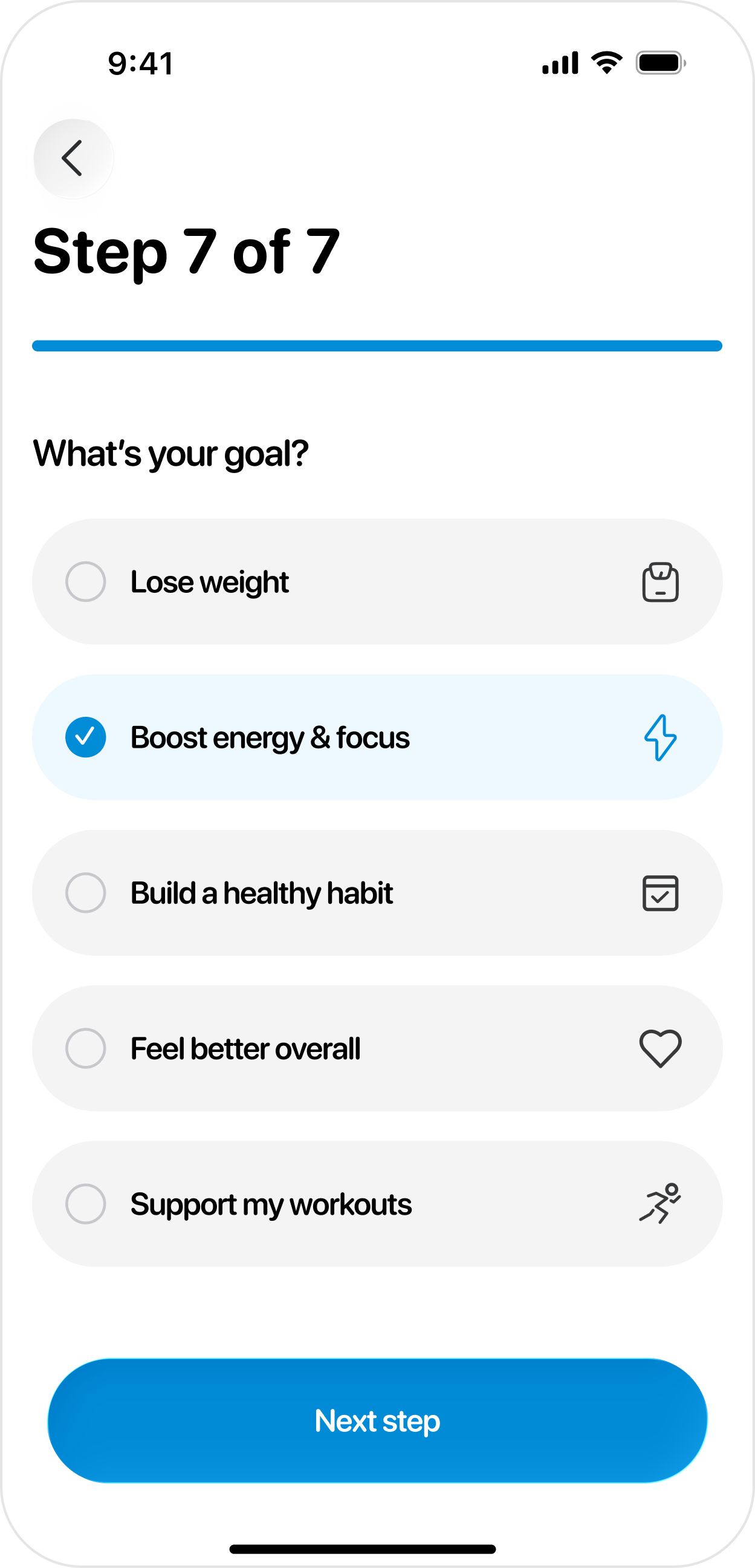 Onboarding step 7 of 7
